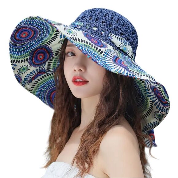 WIDE BRIM FABRIC AND STRAW HAT - Picture 2 of 2